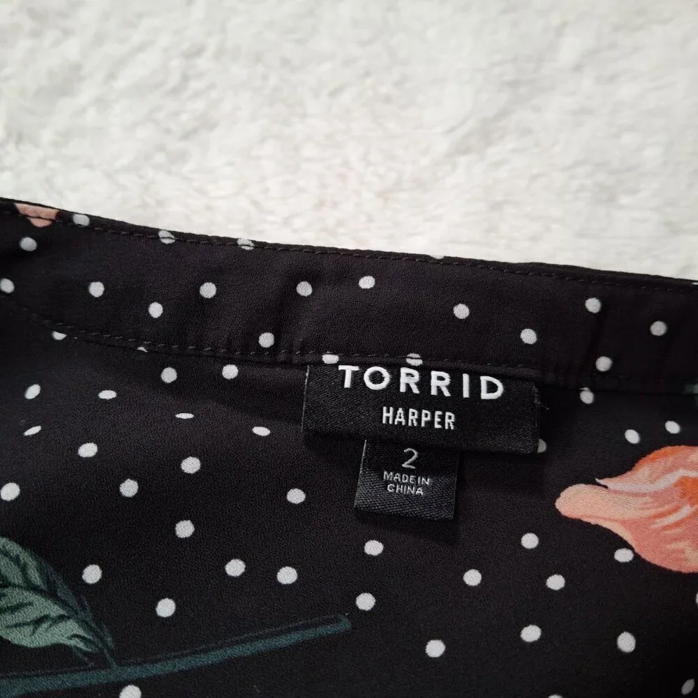 Torrid Harper Blouse Floral Polka Dot Sz 2 Crop Button Down Rockabilly Office